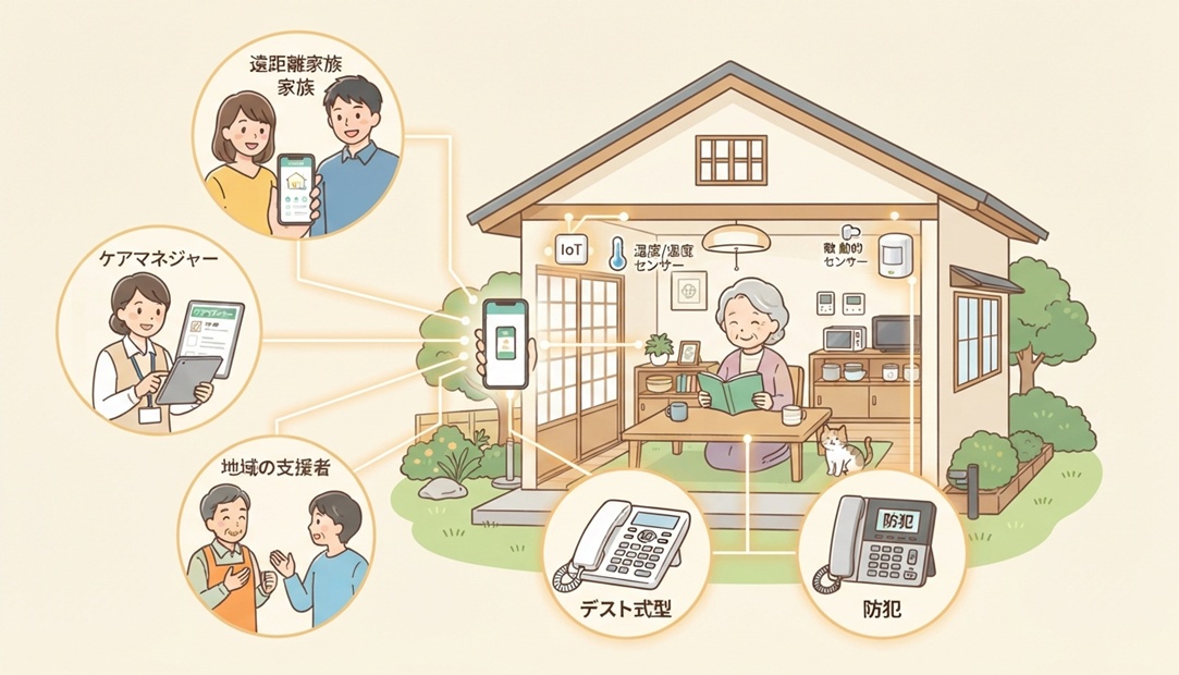 固定電話とIoT、家族、地域で高齢の親を見守る遠距離介護の防犯対策